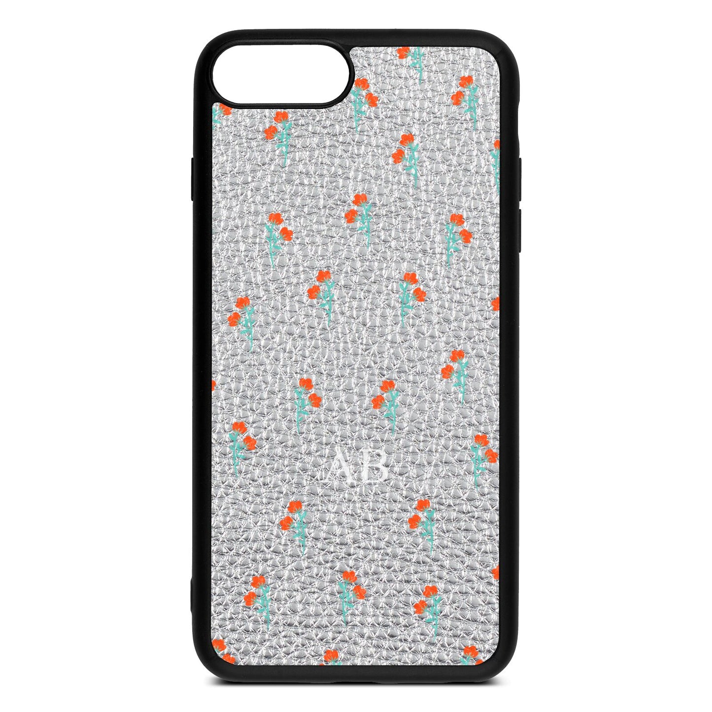 Custom Floral Silver Pebble Leather iPhone 8 Plus Case