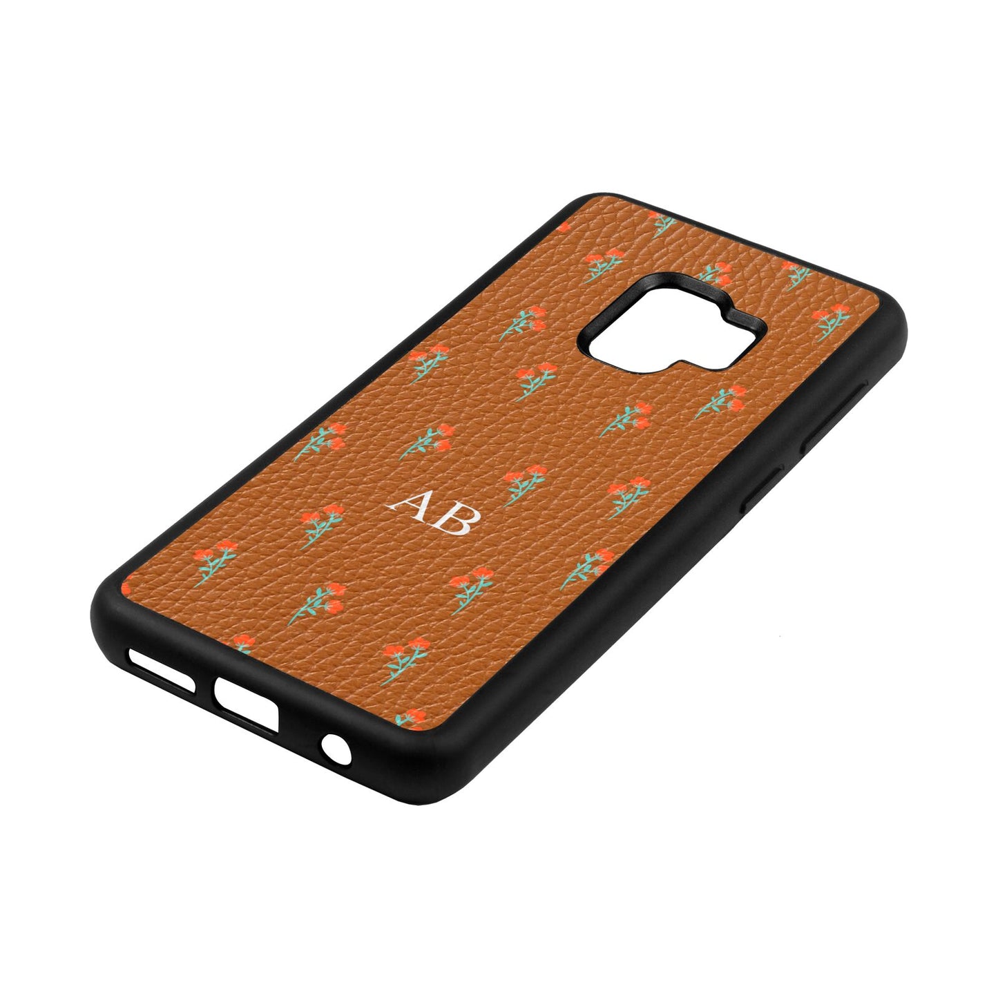 Custom Floral Tan Pebble Leather Samsung S9 Case Side Angle