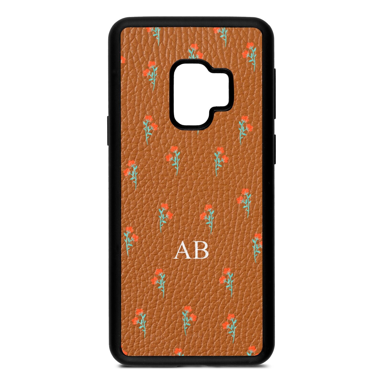 Custom Floral Tan Pebble Leather Samsung S9 Case