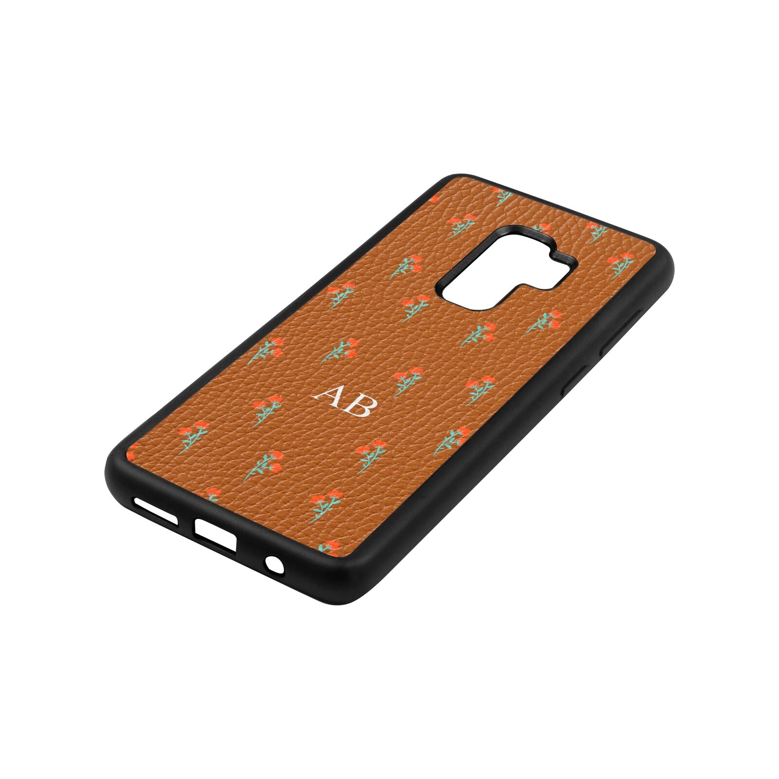 Custom Floral Tan Pebble Leather Samsung S9 Plus Case Side Angle