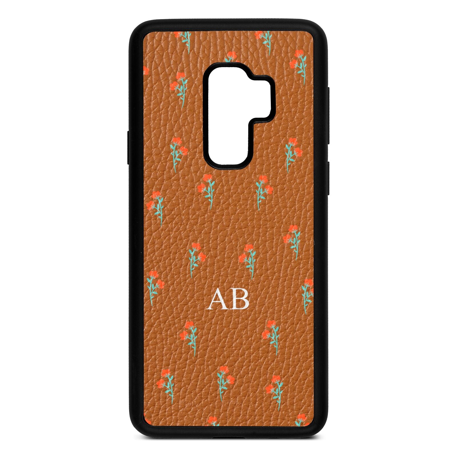 Custom Floral Tan Pebble Leather Samsung S9 Plus Case