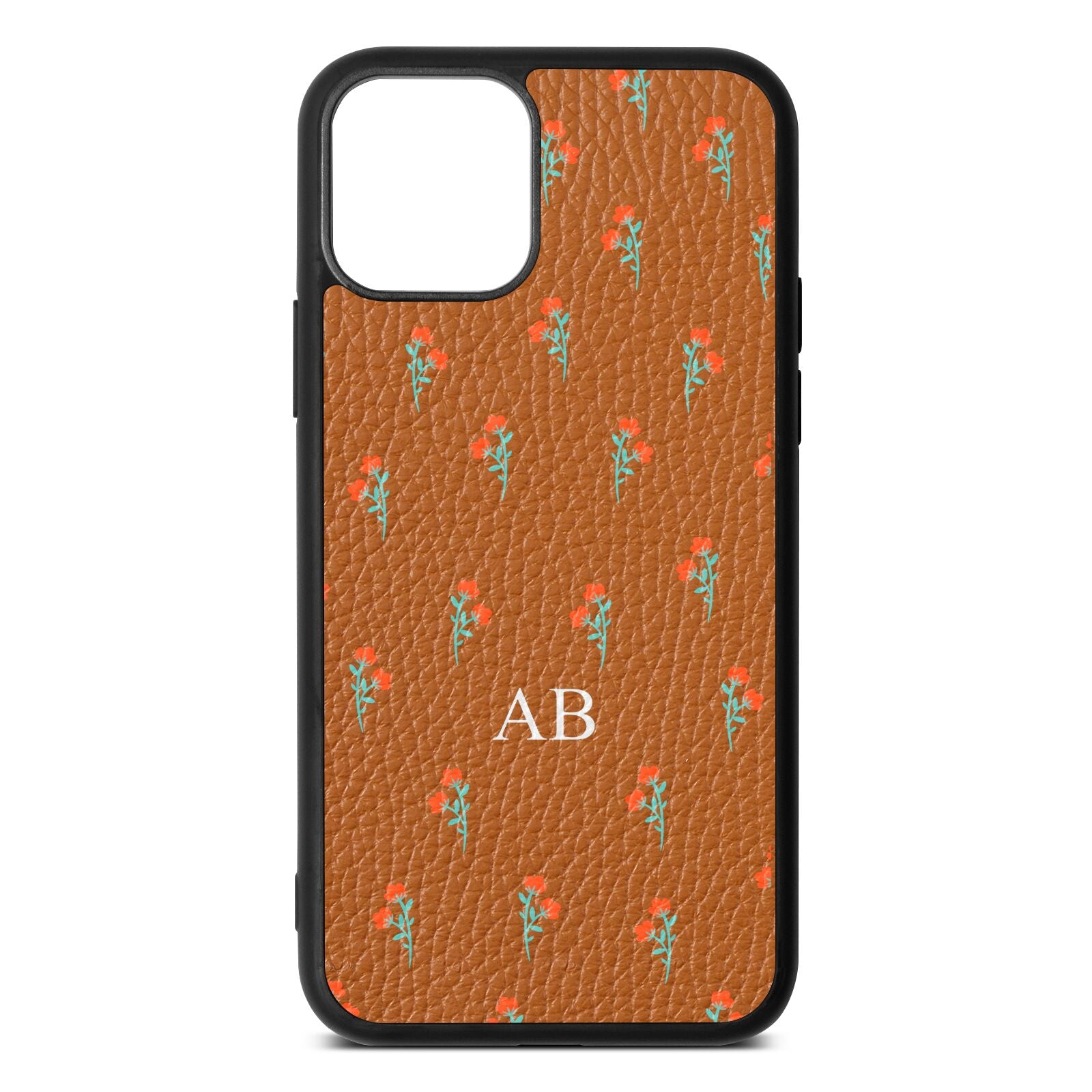 Custom Floral Tan Pebble Leather iPhone 11 Case