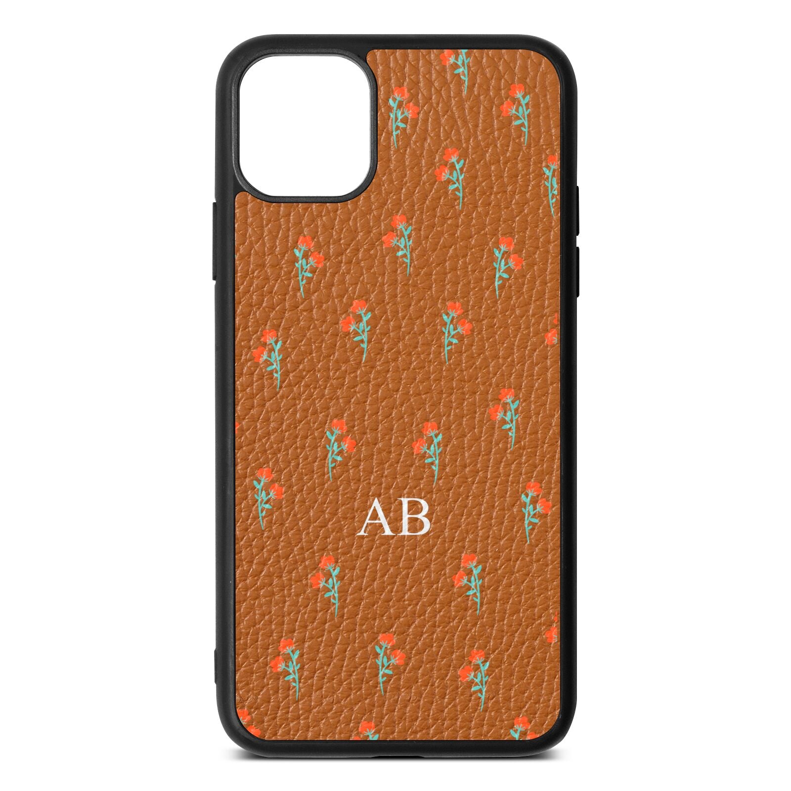 Custom Floral Tan Pebble Leather iPhone 11 Pro Max Case