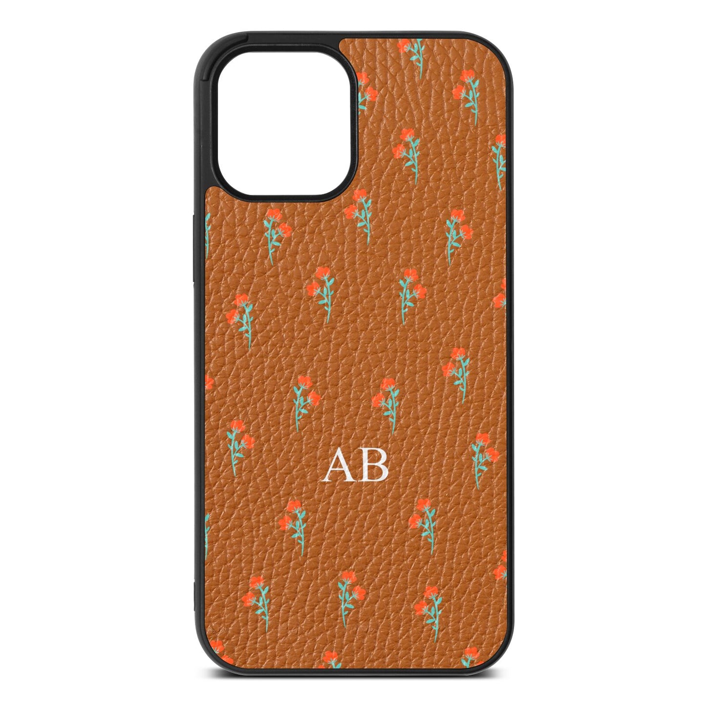 Custom Floral Tan Pebble Leather iPhone 12 Pro Max Case