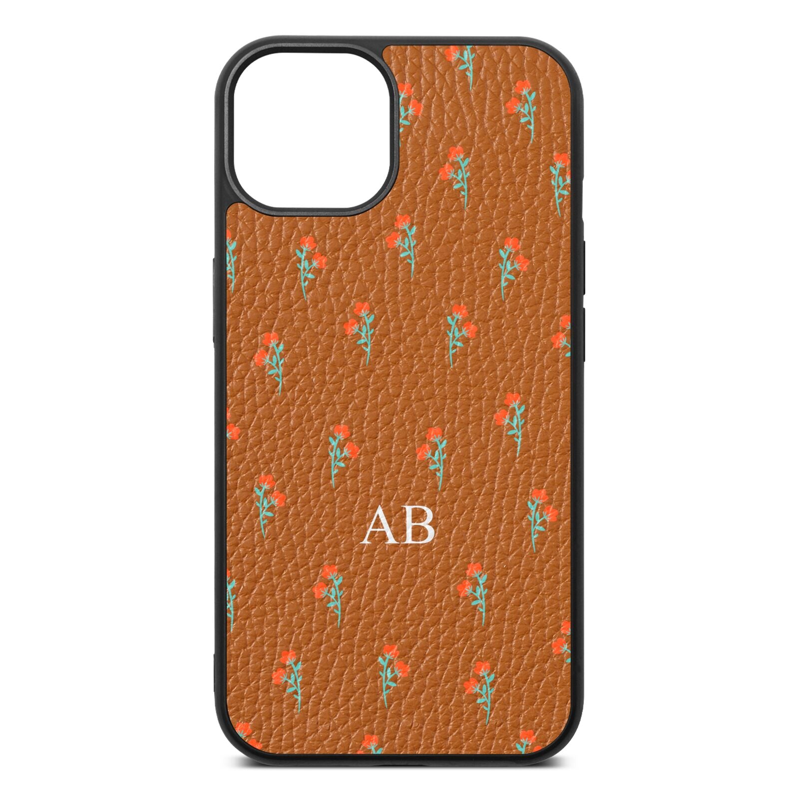 Custom Floral Tan Pebble Leather iPhone 13 Case