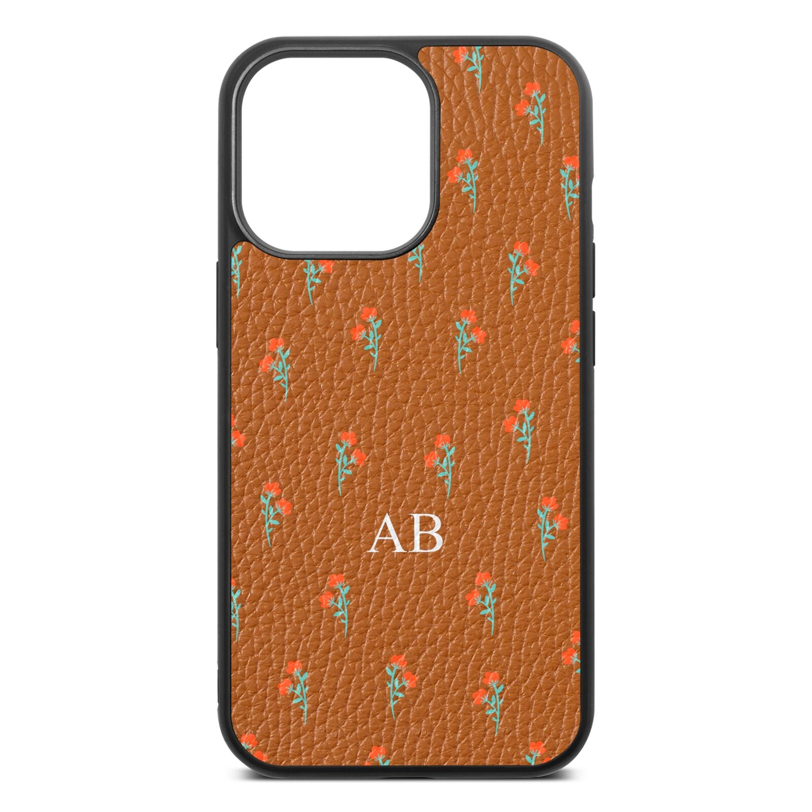 Custom Floral Tan Pebble Leather iPhone 13 Pro Case