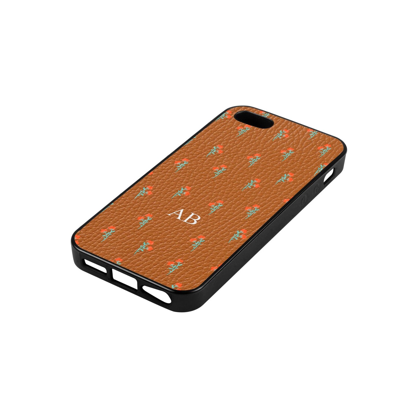 Custom Floral Tan Pebble Leather iPhone 5 Case Side Angle