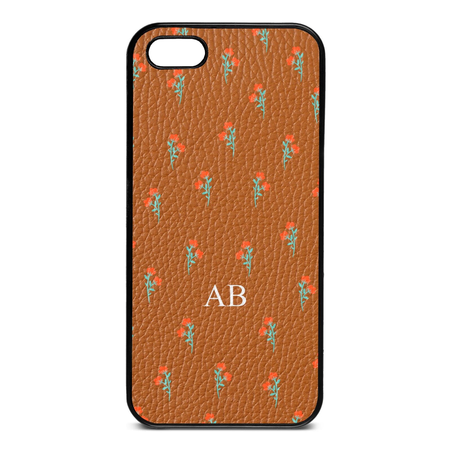 Custom Floral Tan Pebble Leather iPhone 5 Case