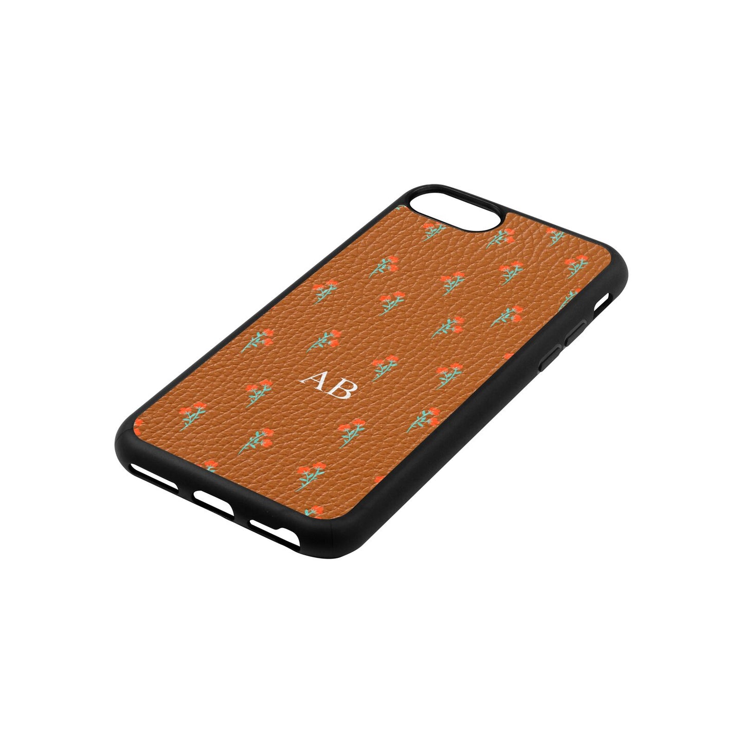 Custom Floral Tan Pebble Leather iPhone 8 Case Side Angle