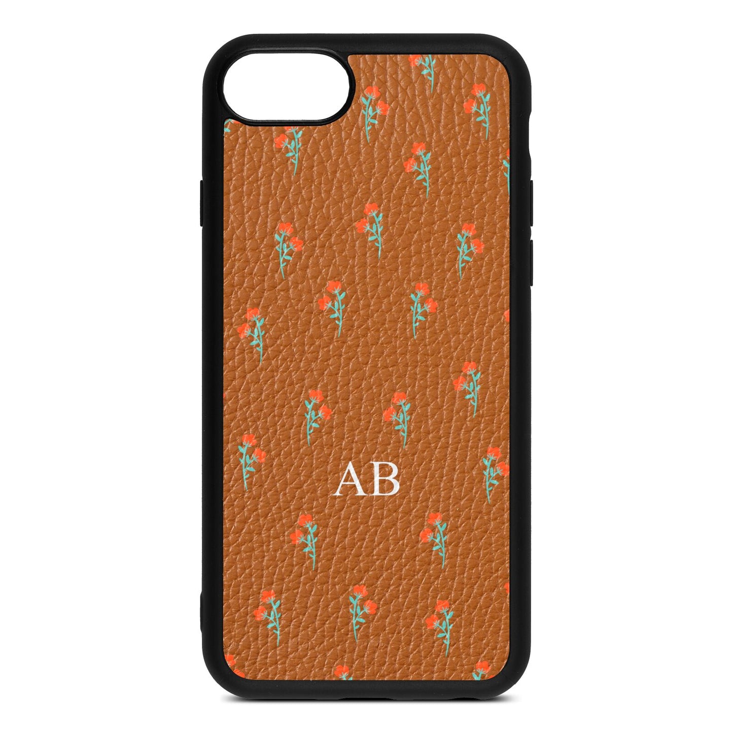 Custom Floral Tan Pebble Leather iPhone 8 Case