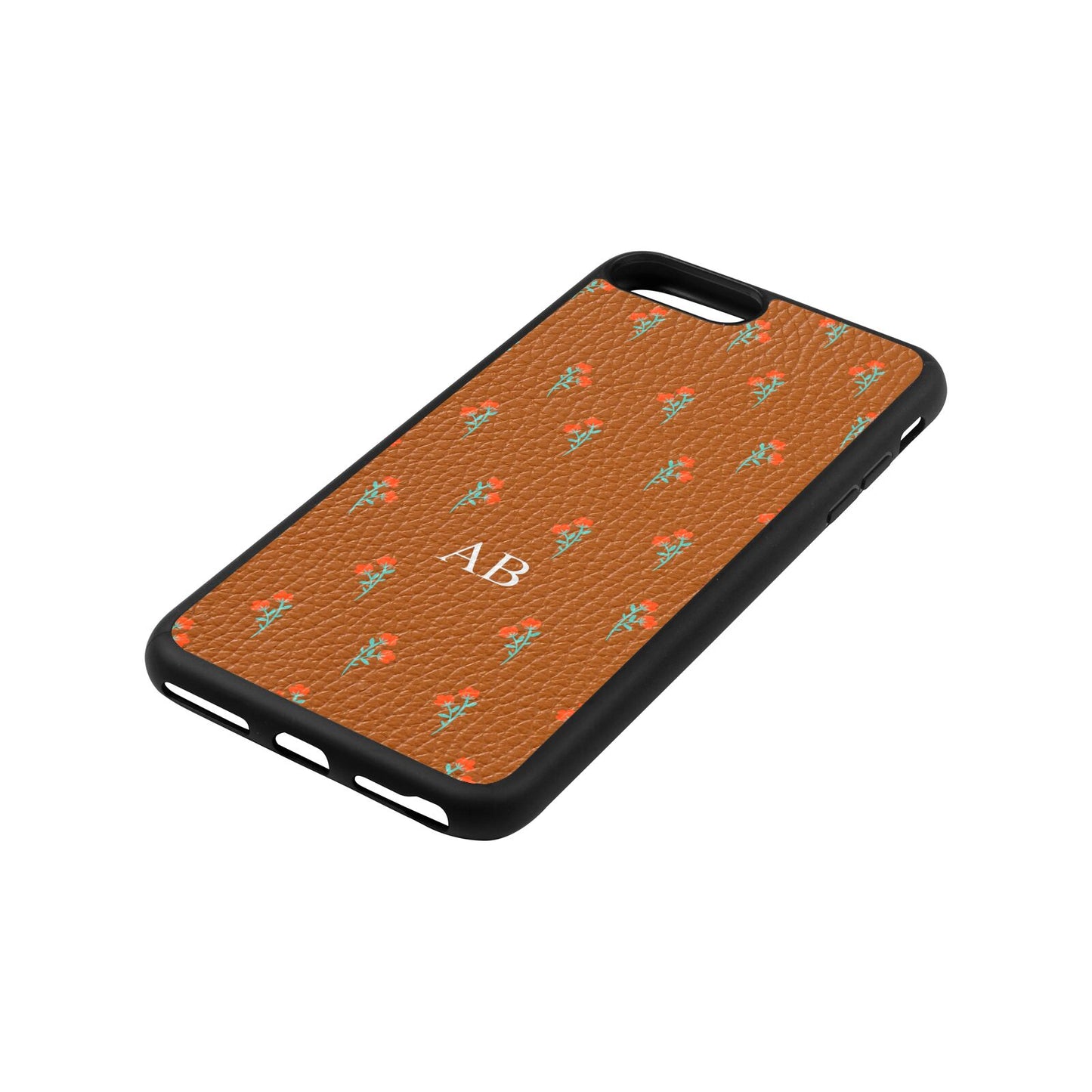 Custom Floral Tan Pebble Leather iPhone 8 Plus Case Side Angle