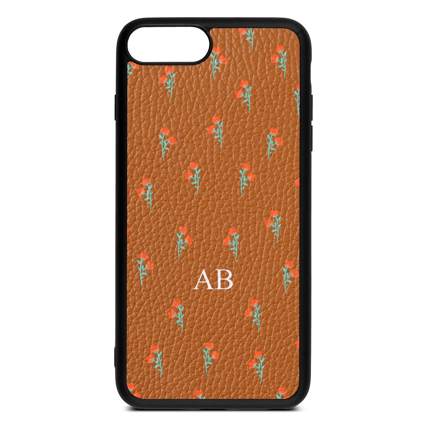 Custom Floral Tan Pebble Leather iPhone 8 Plus Case