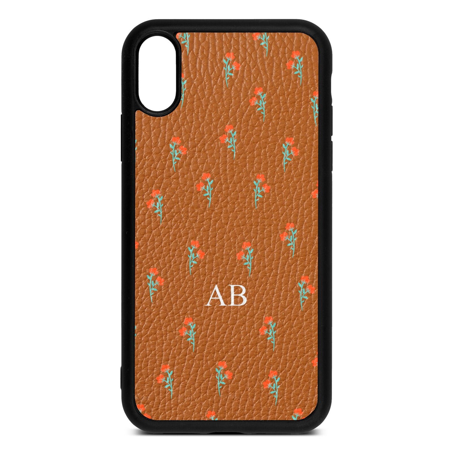 Custom Floral Tan Pebble Leather iPhone Xr Case