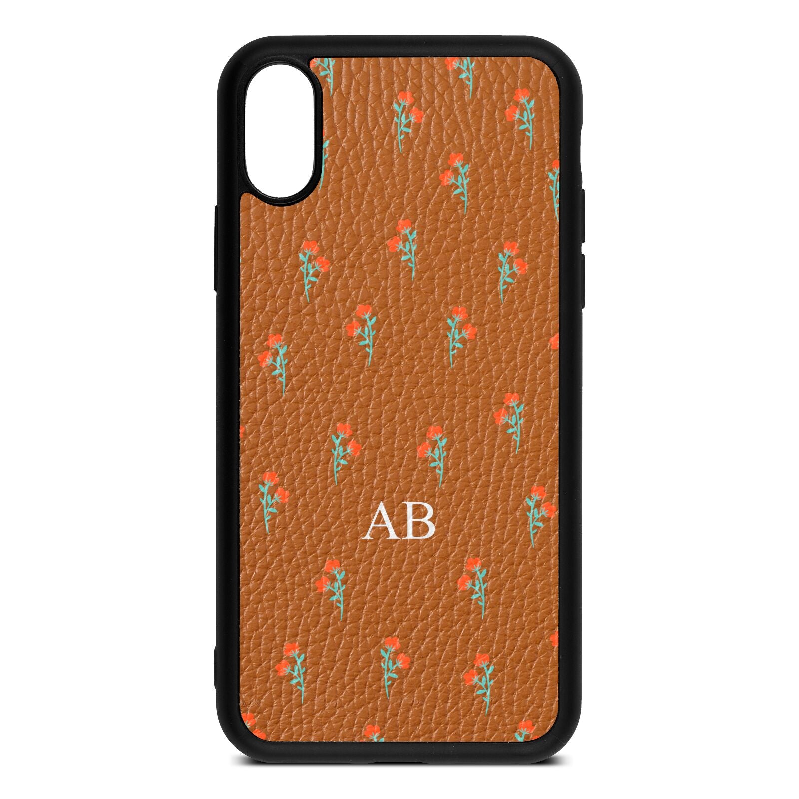 Custom Floral Tan Pebble Leather iPhone Xs Case