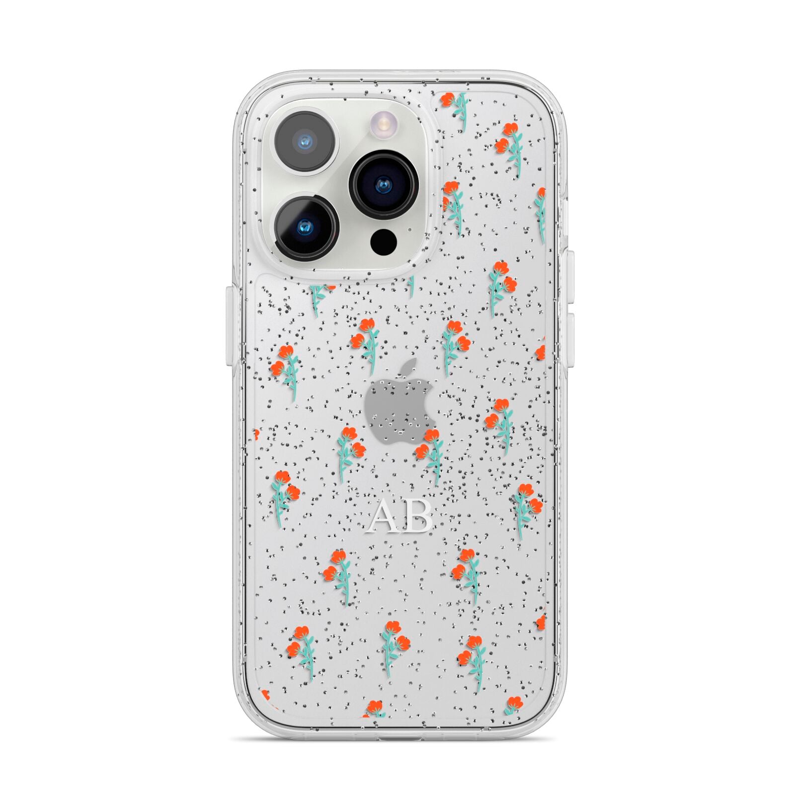 Custom Floral iPhone 14 Pro Glitter Tough Case Silver