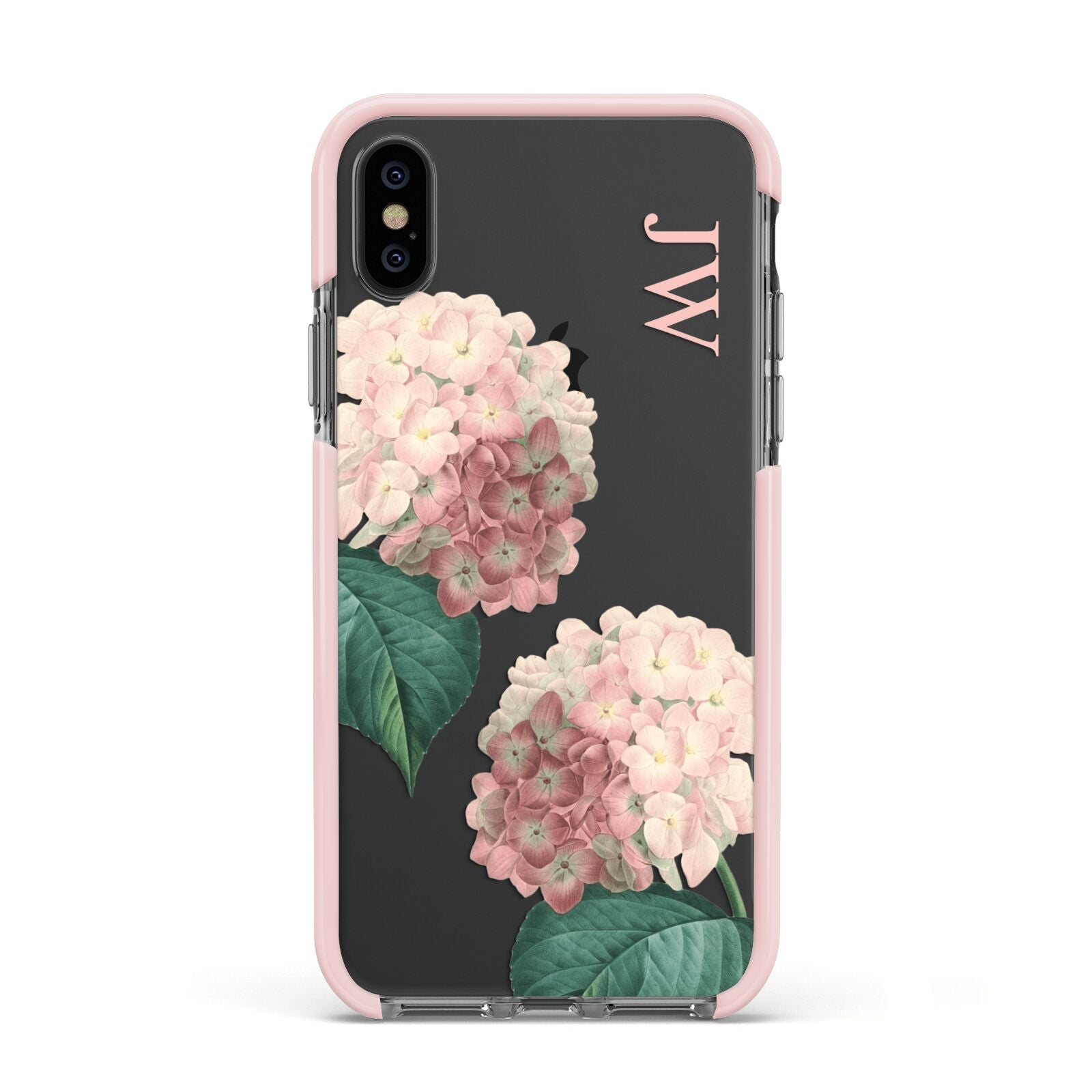 Custom Flower Apple iPhone Xs Impact Case Pink Edge on Black Phone