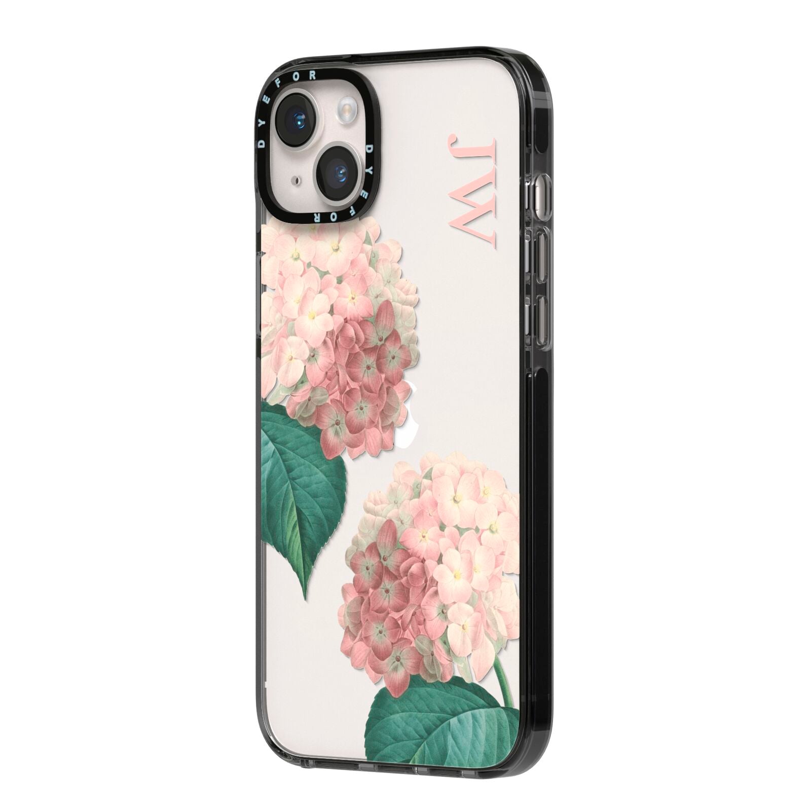 Custom Flower iPhone 14 Plus Black Impact Case Side Angle on Silver phone