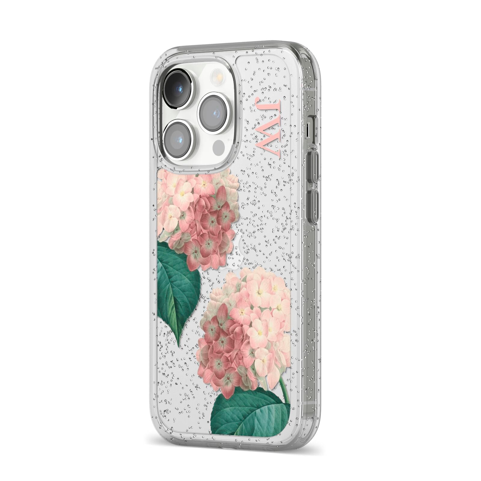 Custom Flower iPhone 14 Pro Glitter Tough Case Silver Angled Image