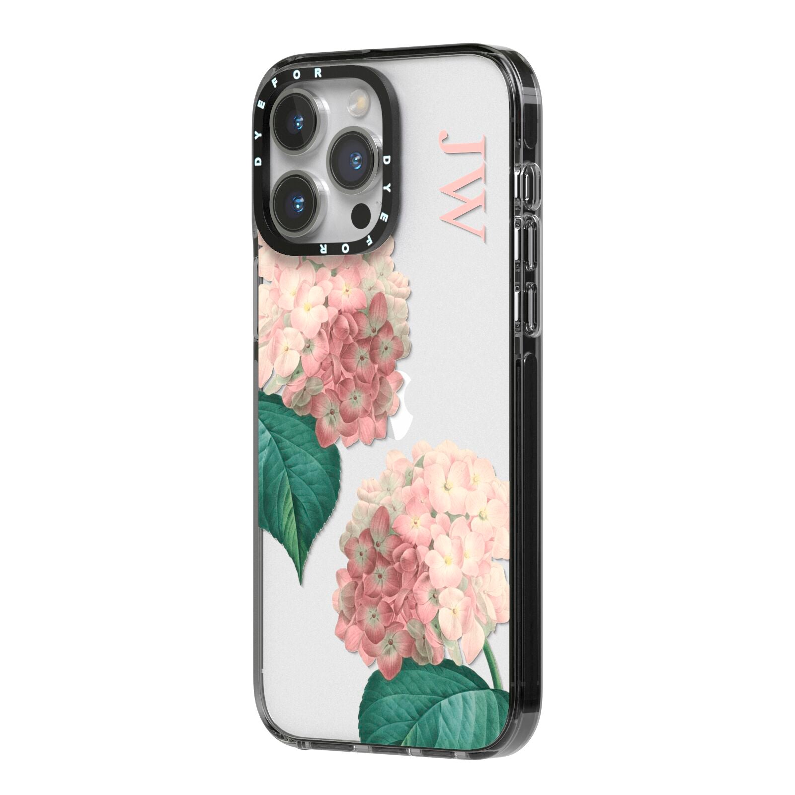 Custom Flower iPhone 14 Pro Max Black Impact Case Side Angle on Silver phone