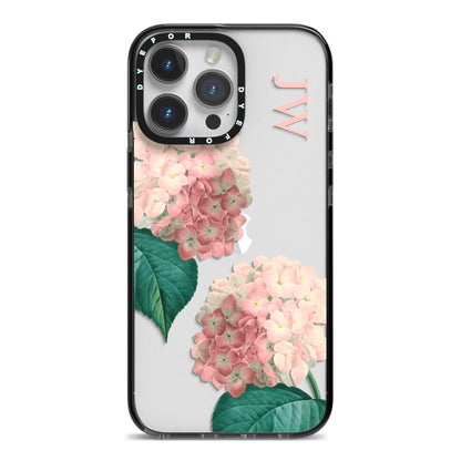 Custom Flower iPhone 14 Pro Max Black Impact Case on Silver phone