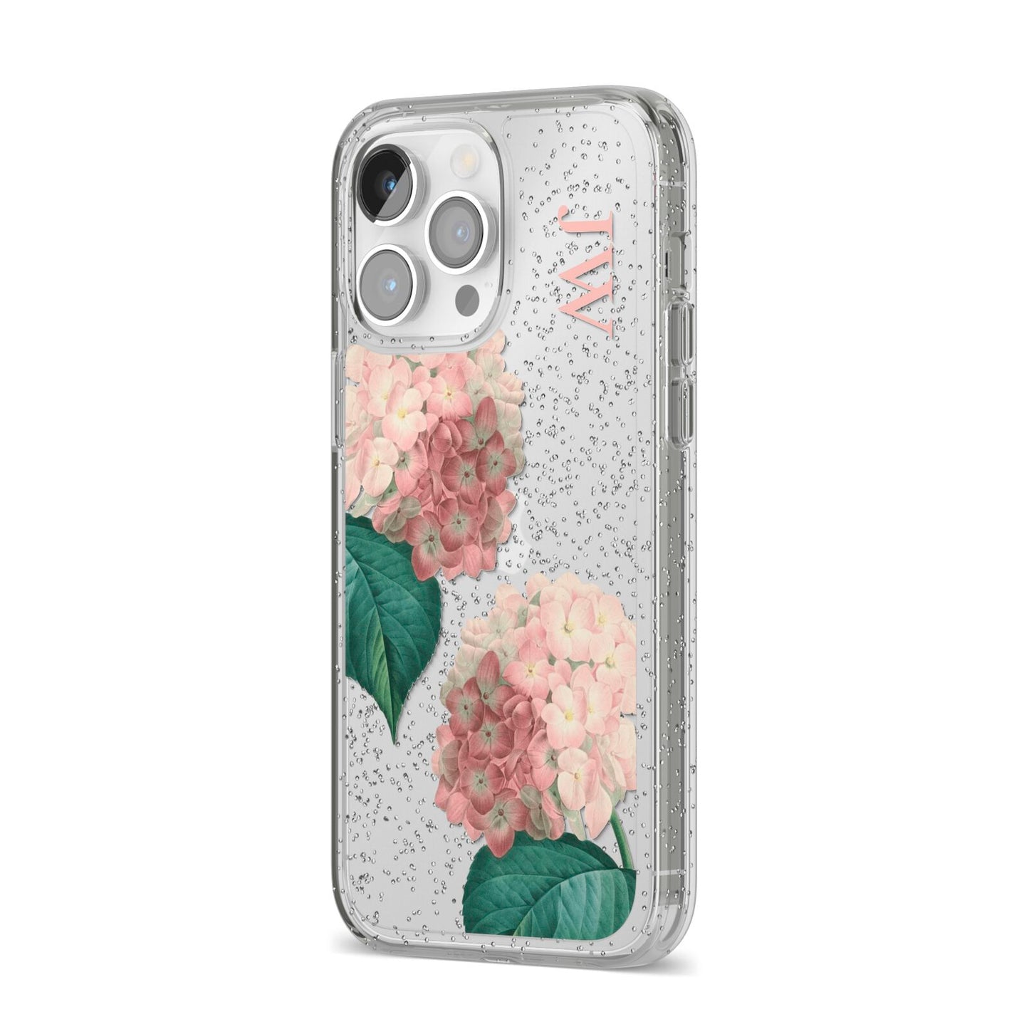 Custom Flower iPhone 14 Pro Max Glitter Tough Case Silver Angled Image