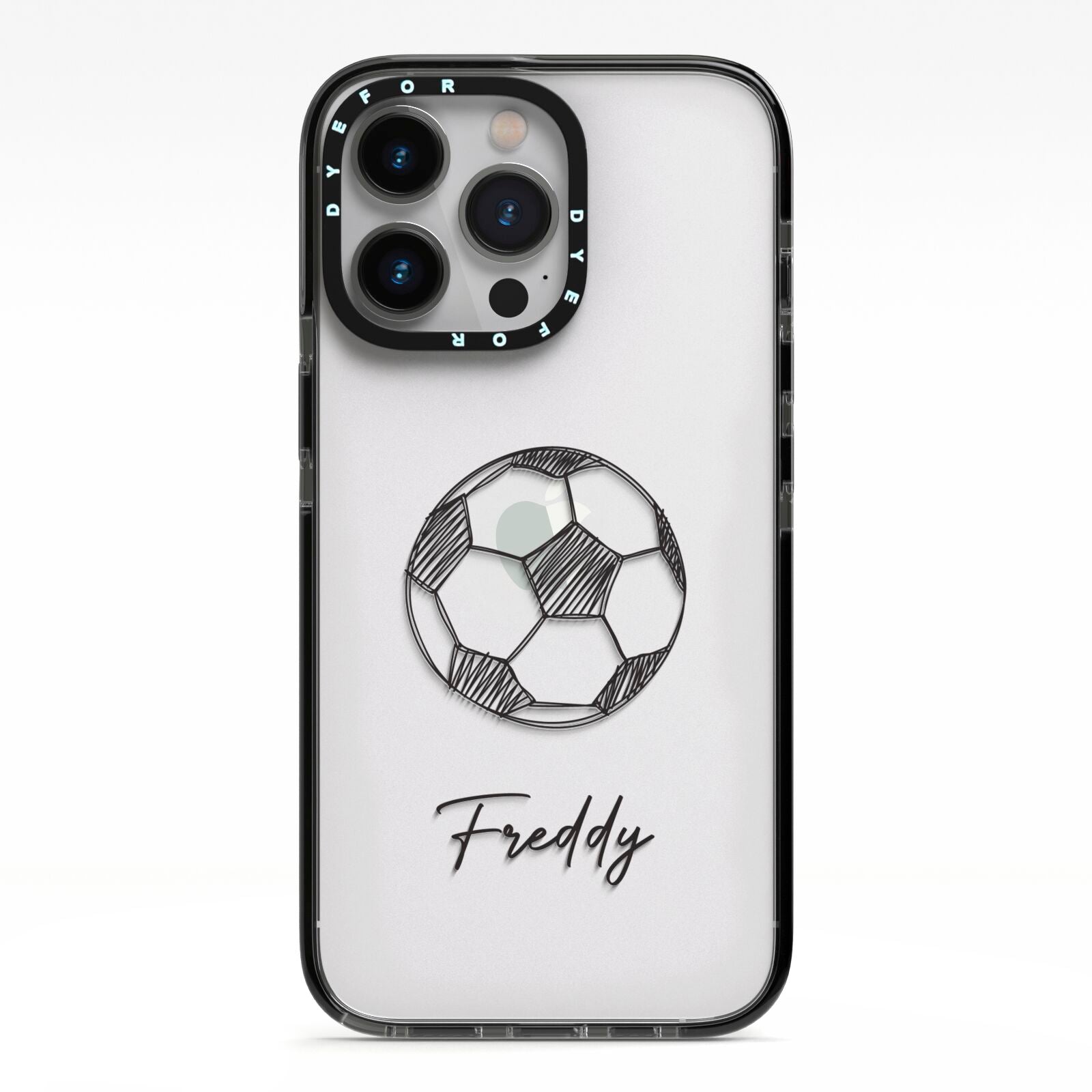 Custom Football iPhone 13 Pro Black Impact Case on Silver phone