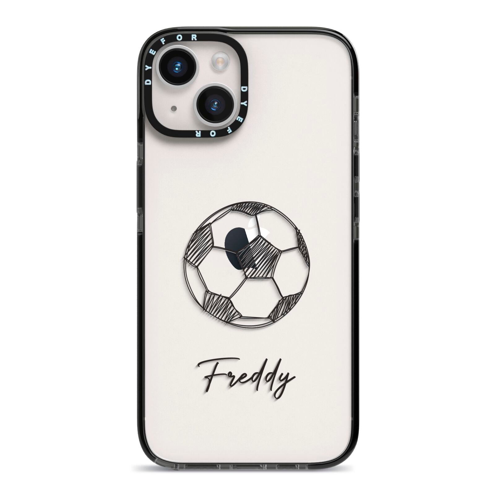 Custom Football iPhone 14 Black Impact Case on Silver phone