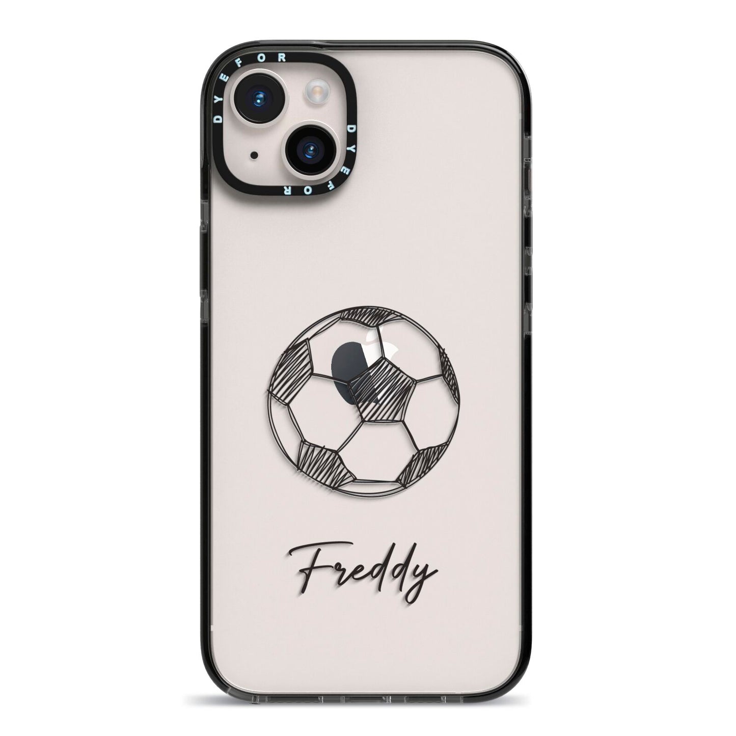 Custom Football iPhone 14 Plus Black Impact Case on Silver phone