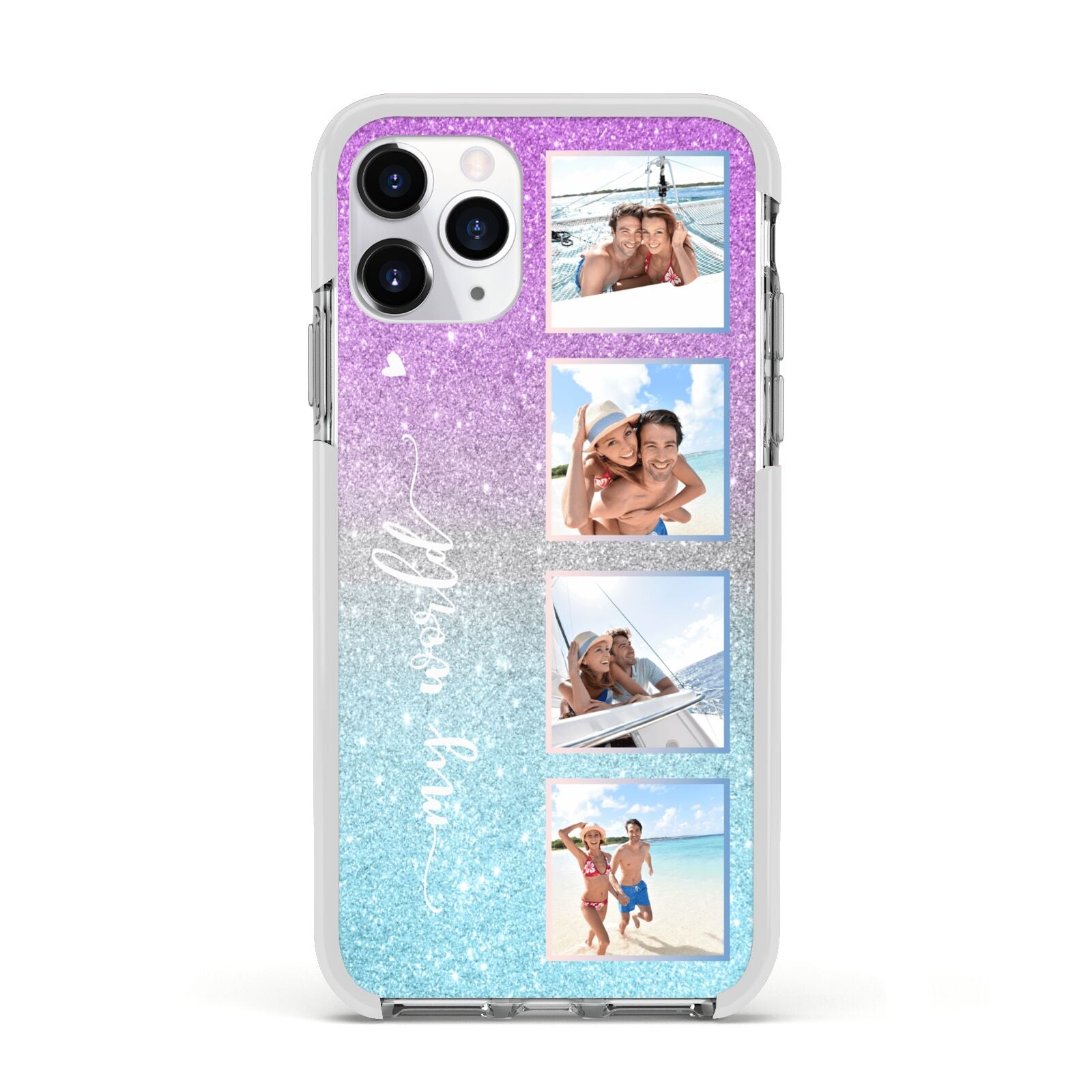 Custom Glitter Photo Apple iPhone 11 Pro in Silver with White Impact Case