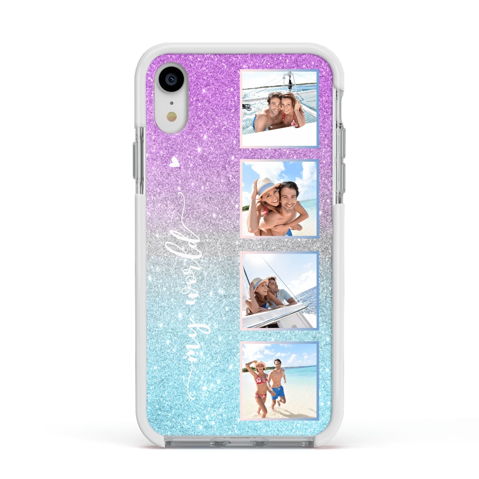 Custom Glitter Photo Apple iPhone XR Impact Case White Edge on Silver Phone