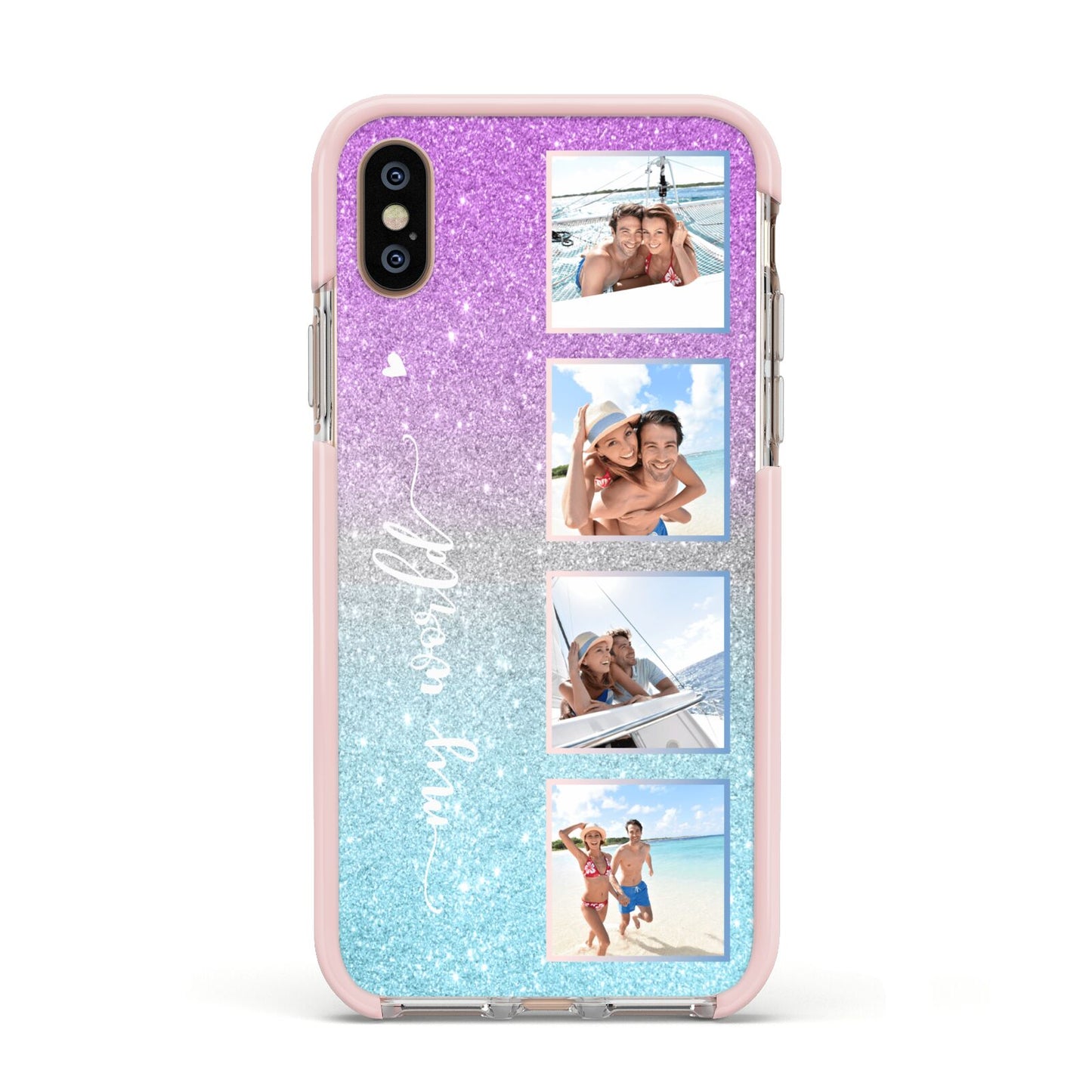 Custom Glitter Photo Apple iPhone Xs Impact Case Pink Edge on Gold Phone