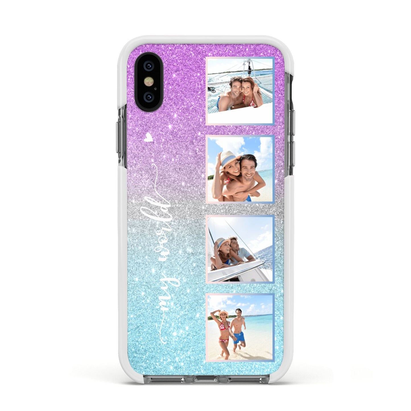 Custom Glitter Photo Apple iPhone Xs Impact Case White Edge on Black Phone