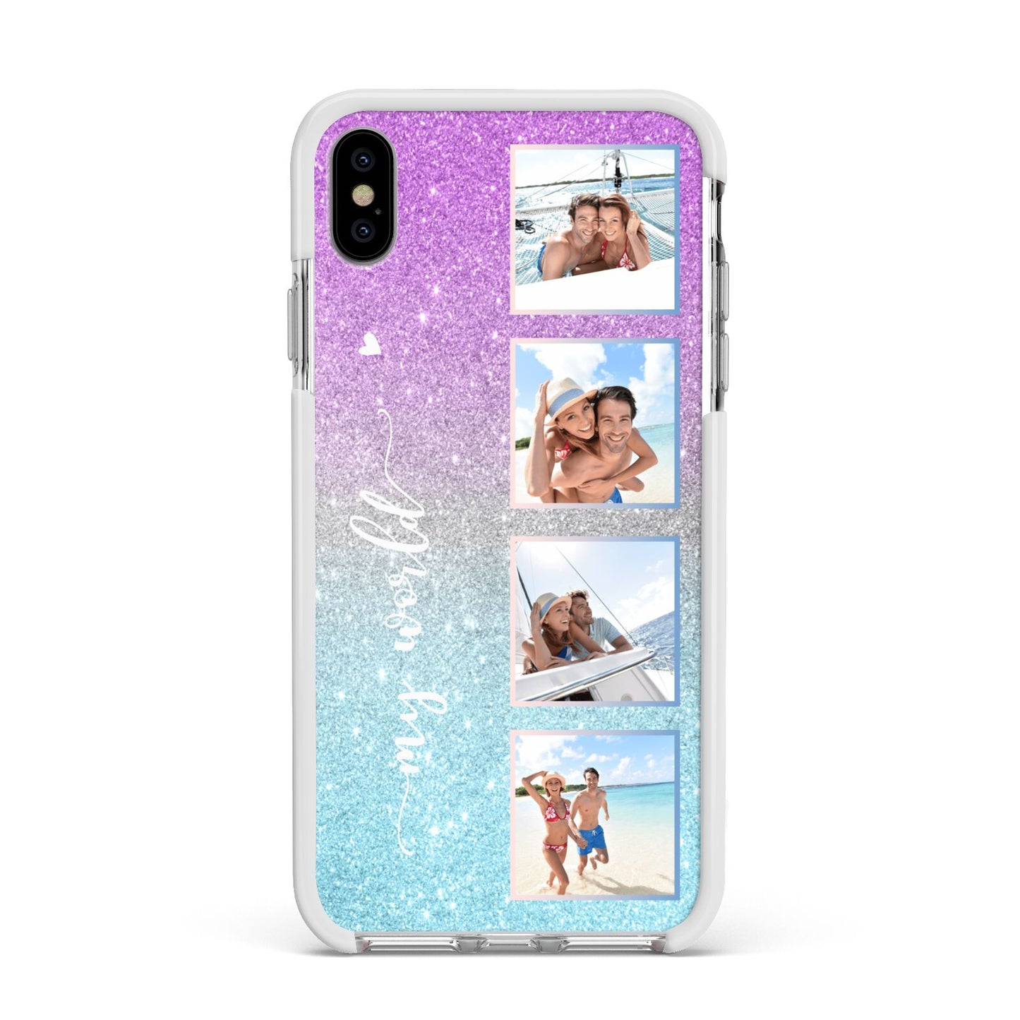 Custom Glitter Photo Apple iPhone Xs Max Impact Case White Edge on Silver Phone