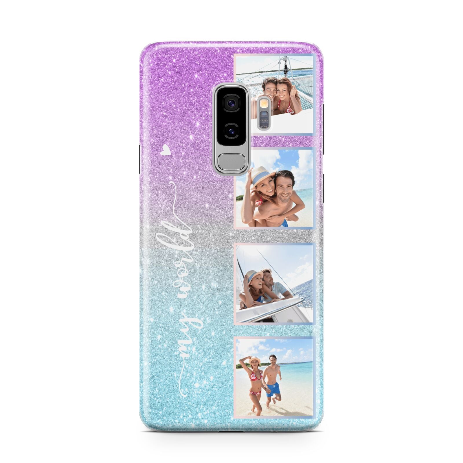 Custom Glitter Photo Samsung Galaxy S9 Plus Case on Silver phone