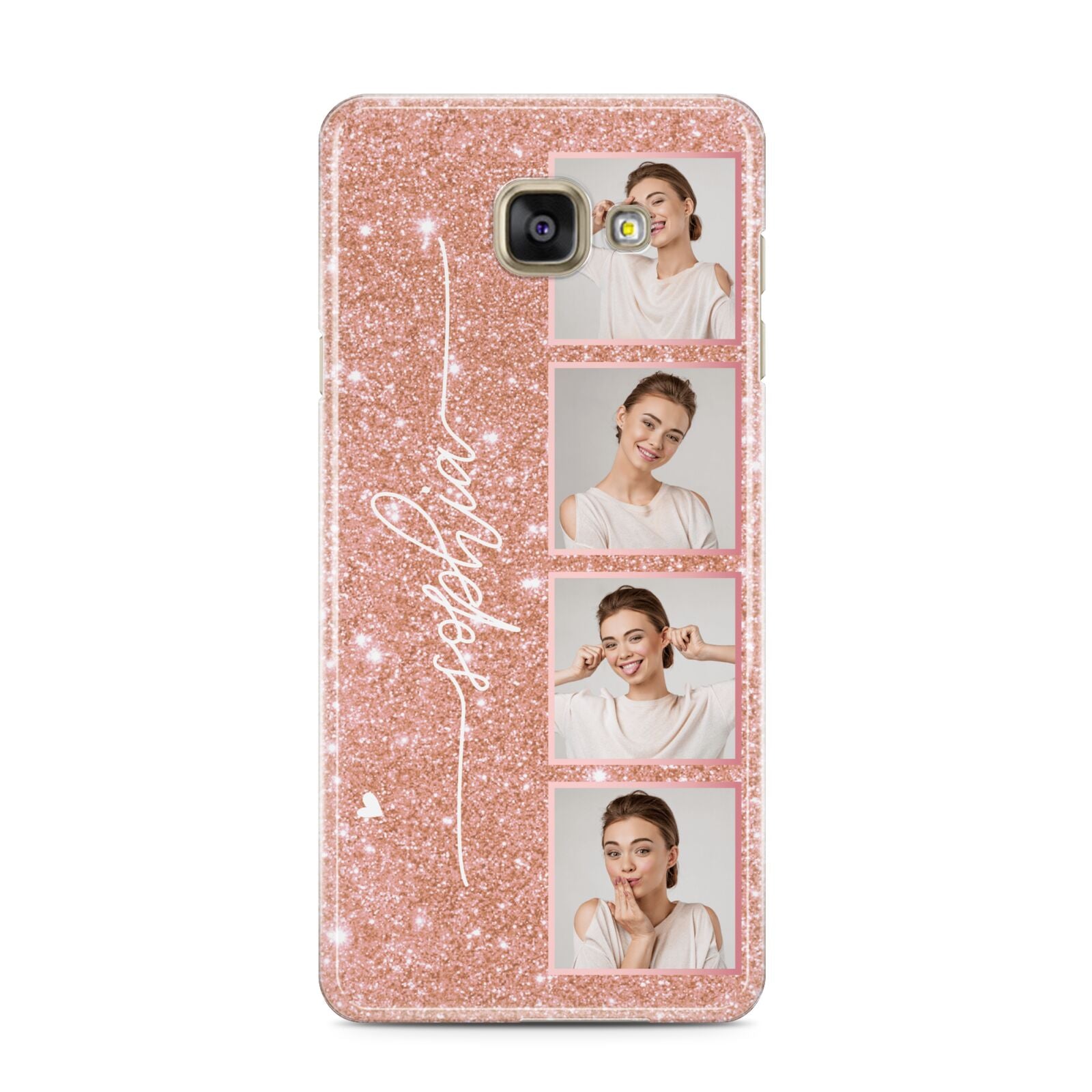 Custom Glitter Photo Strip Samsung Galaxy A3 2016 Case on gold phone