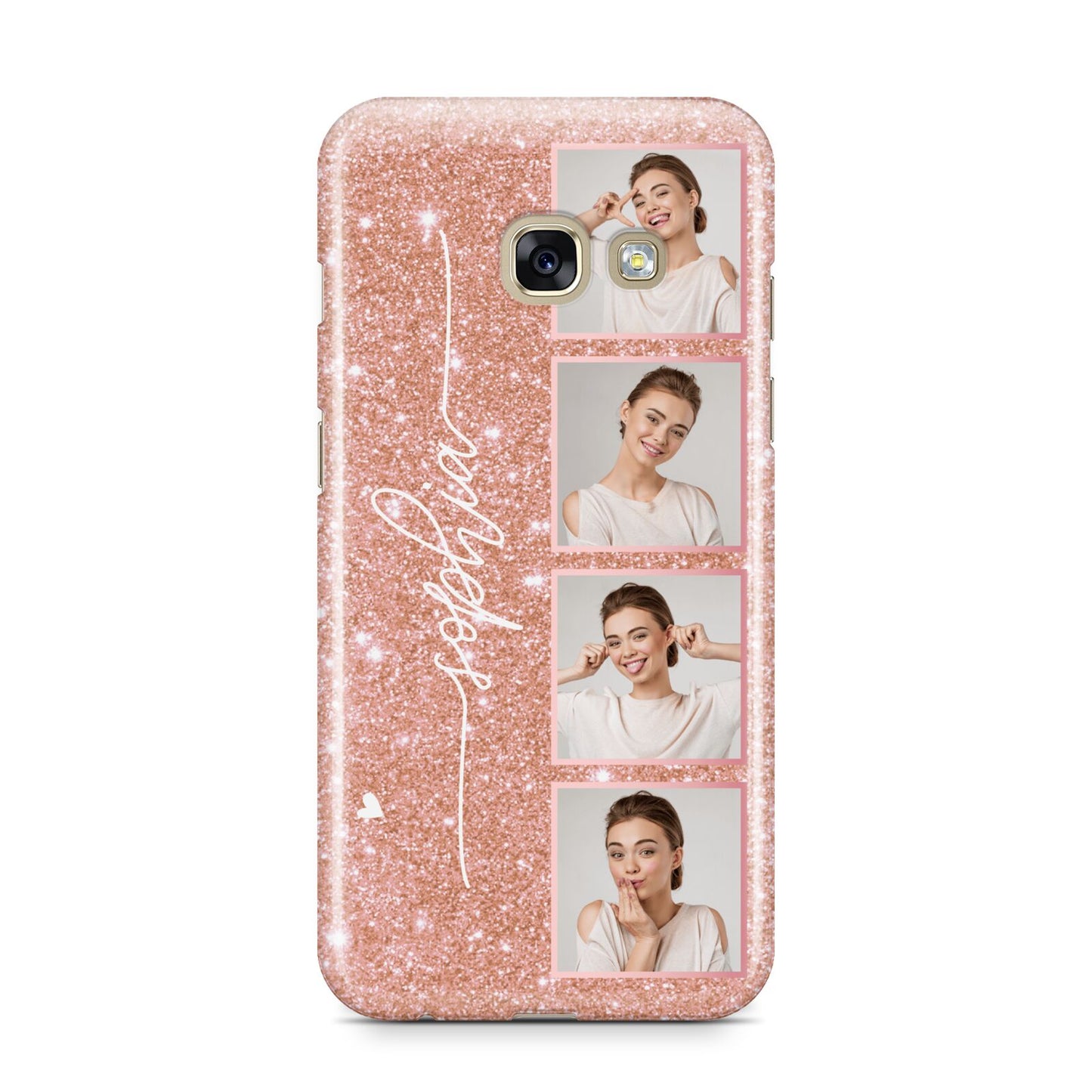 Custom Glitter Photo Strip Samsung Galaxy A3 2017 Case on gold phone