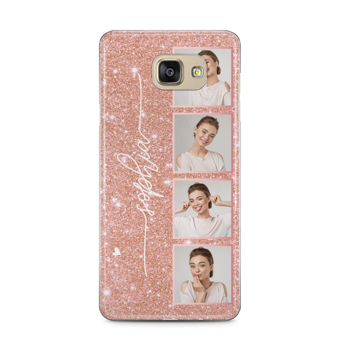 Custom Glitter Photo Strip Samsung Galaxy A5 2016 Case on gold phone