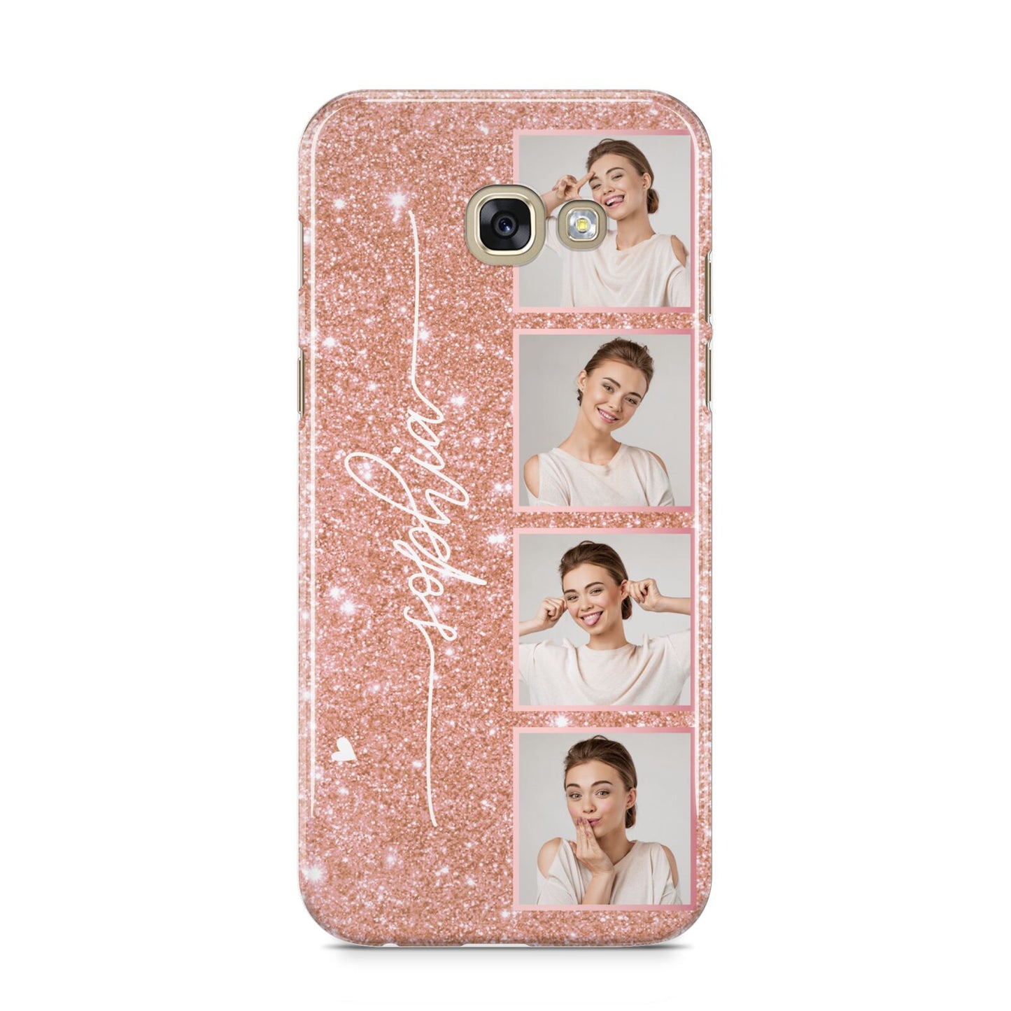 Custom Glitter Photo Strip Samsung Galaxy A5 2017 Case on gold phone