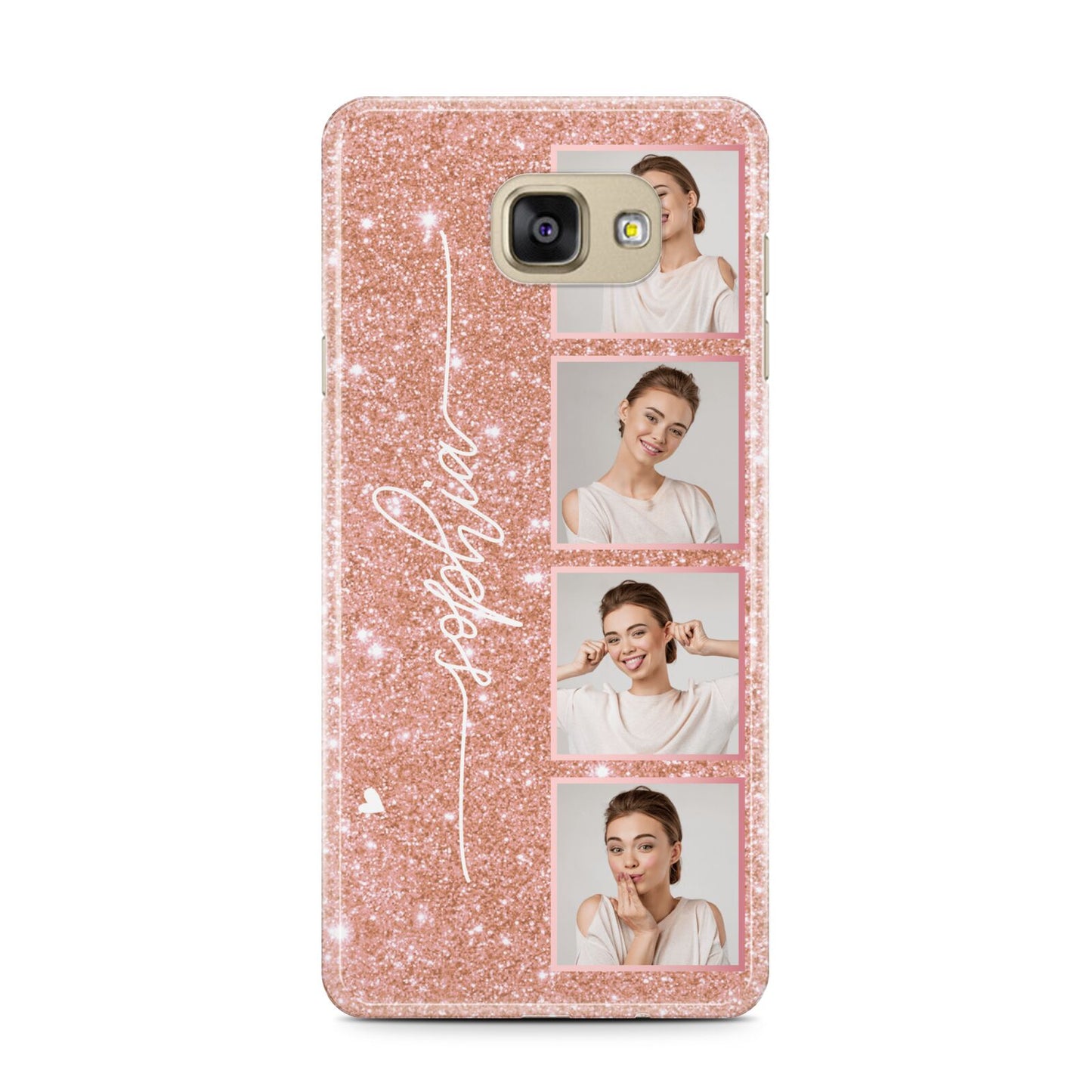 Custom Glitter Photo Strip Samsung Galaxy A7 2016 Case on gold phone