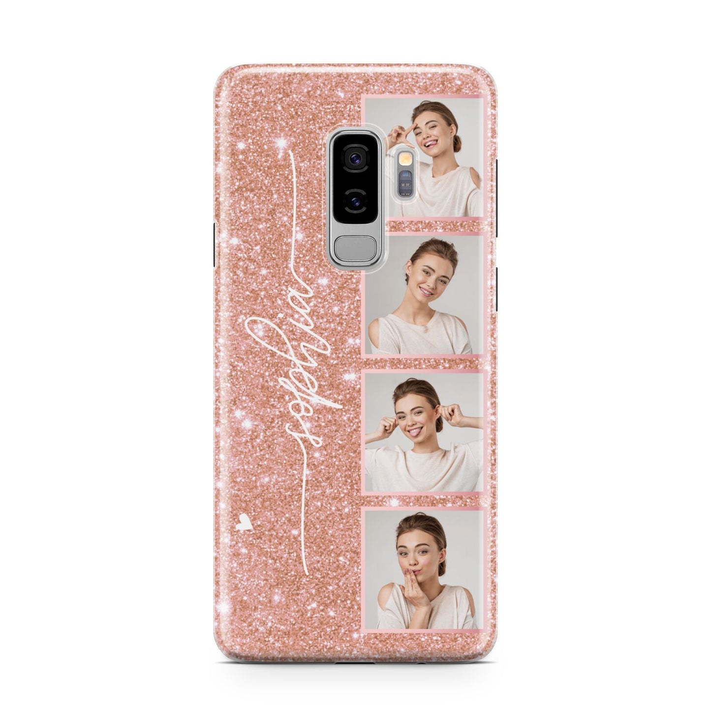 Custom Glitter Photo Strip Samsung Galaxy S9 Plus Case on Silver phone