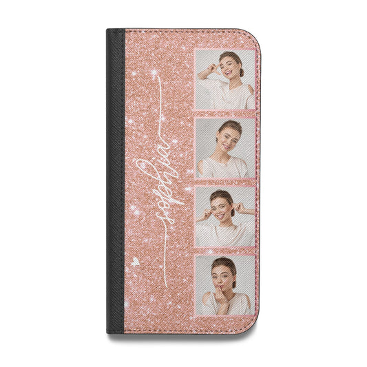 Custom Glitter Photo Strip Vegan Leather Flip iPhone Case