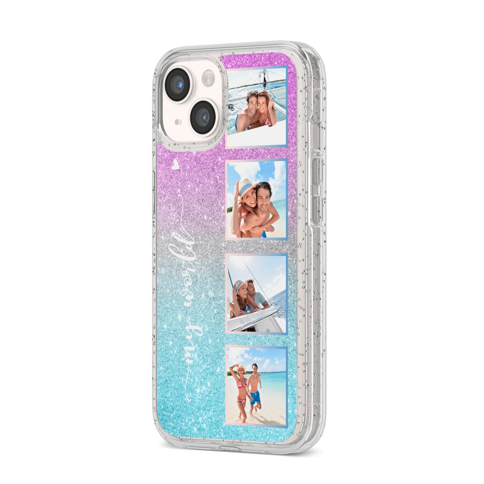 Custom Glitter Photo iPhone 14 Glitter Tough Case Starlight Angled Image