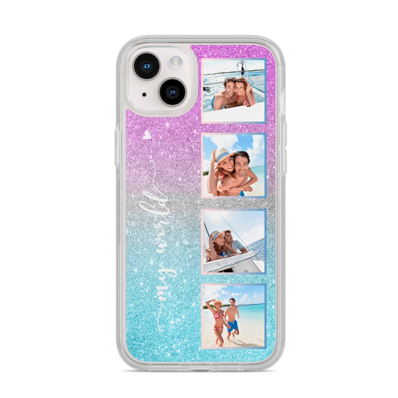 Custom Glitter Photo iPhone 14 Plus Clear Tough Case Starlight