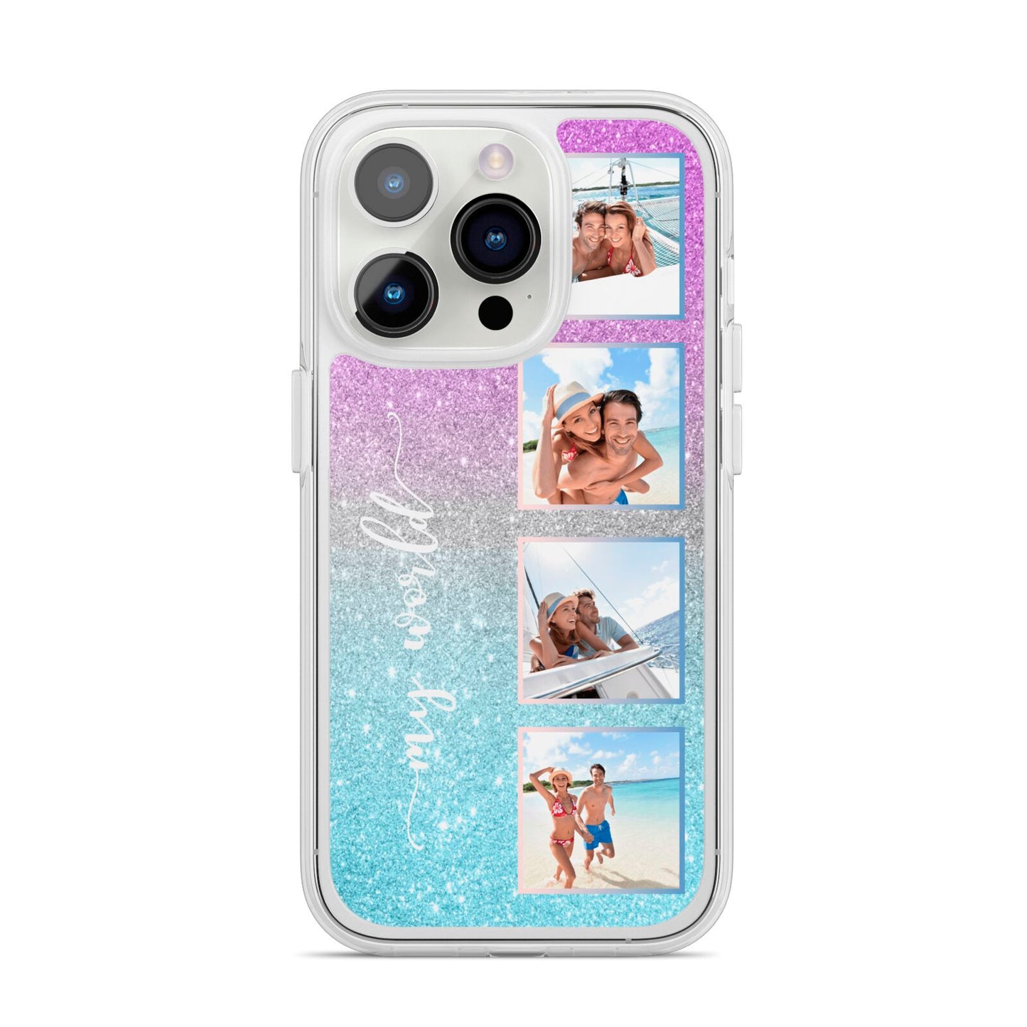 Custom Glitter Photo iPhone 14 Pro Clear Tough Case Silver