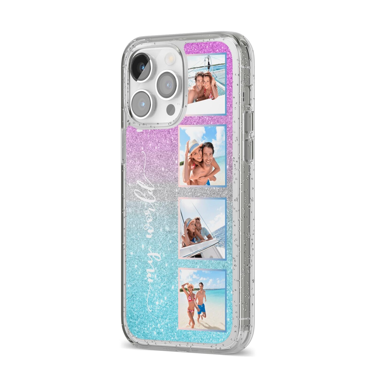 Custom Glitter Photo iPhone 14 Pro Max Glitter Tough Case Silver Angled Image