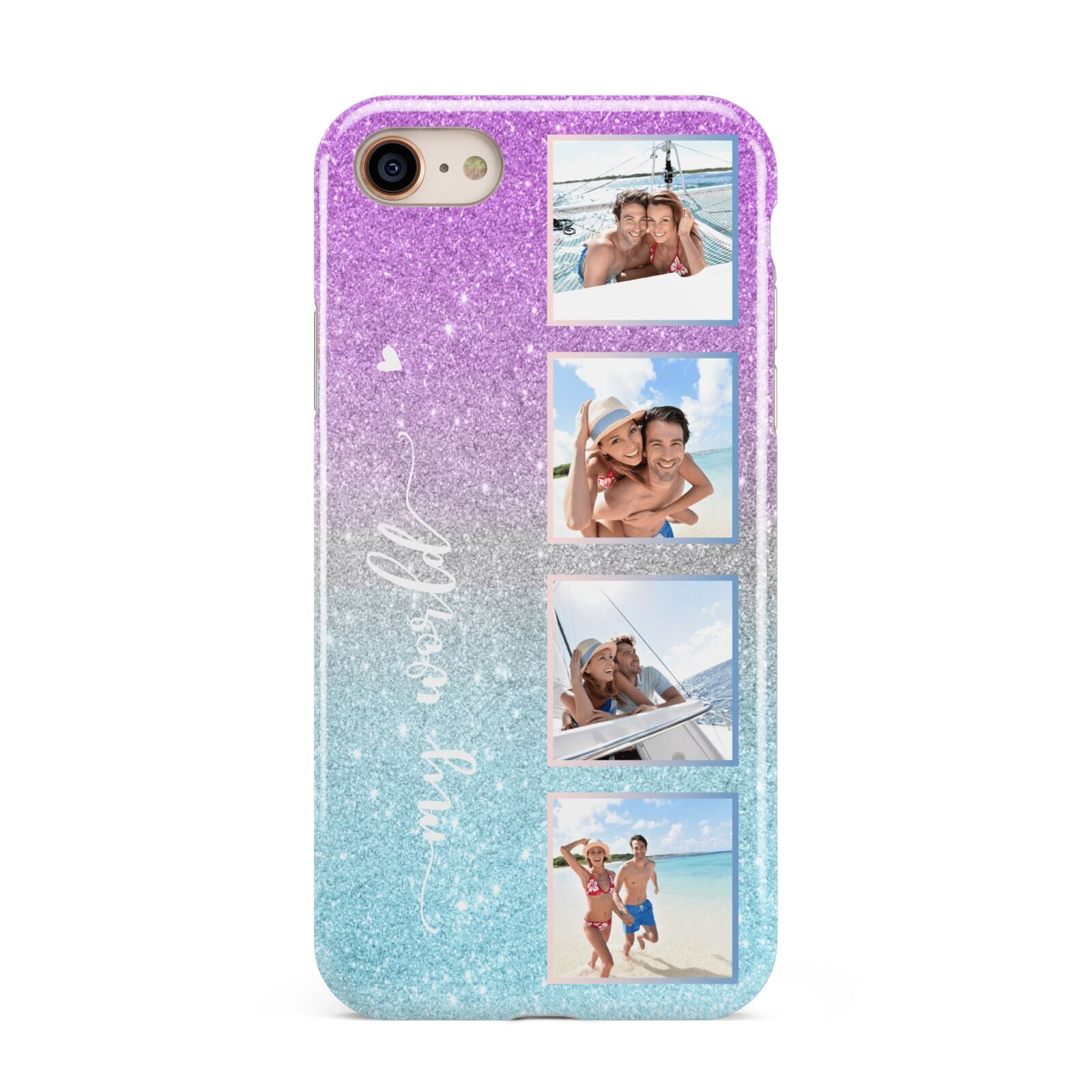 Custom Glitter Photo iPhone 8 3D Tough Case on Gold Phone