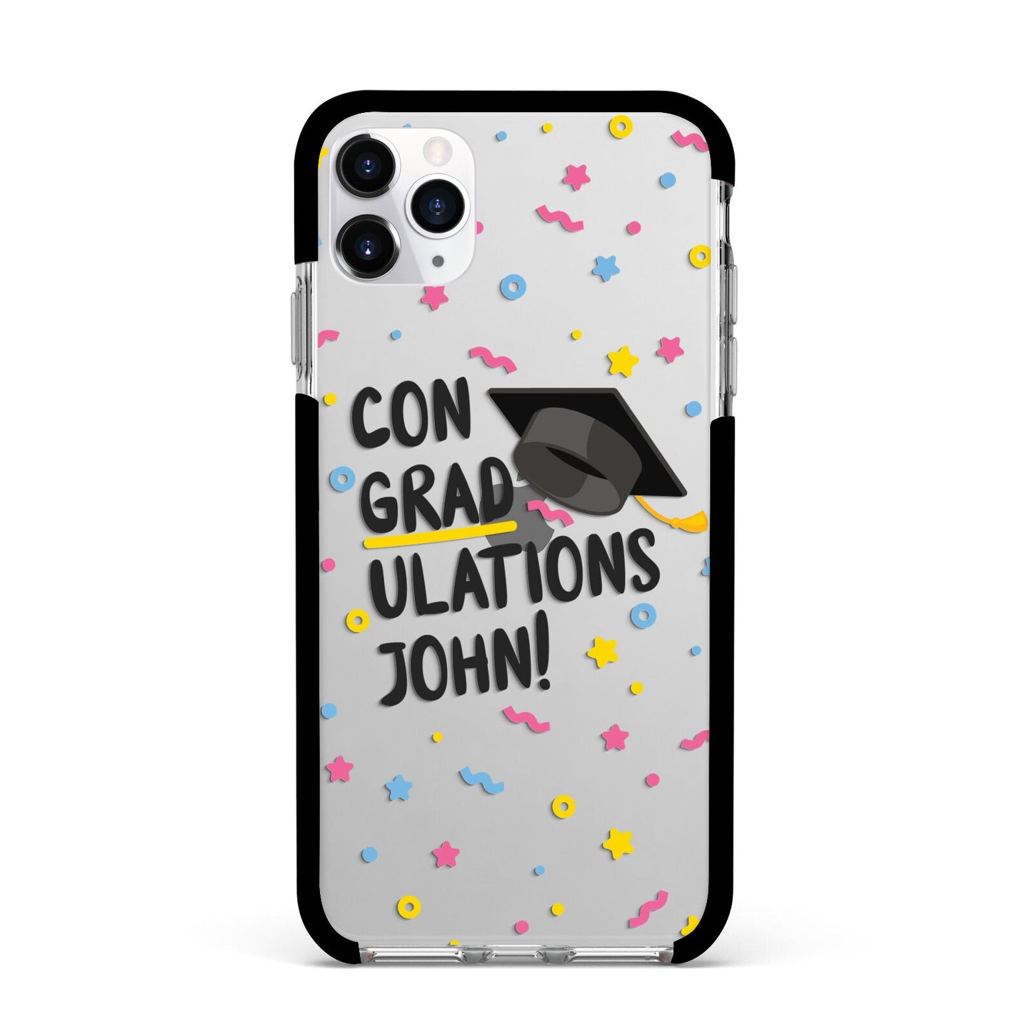 Custom Graduation Apple iPhone 11 Pro Max in Silver with Black Impact Case