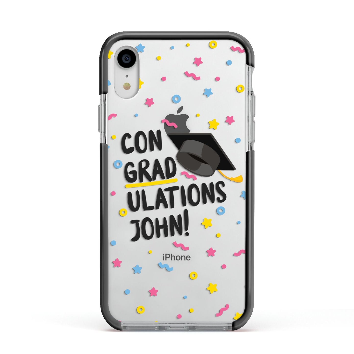 Custom Graduation Apple iPhone XR Impact Case Black Edge on Silver Phone