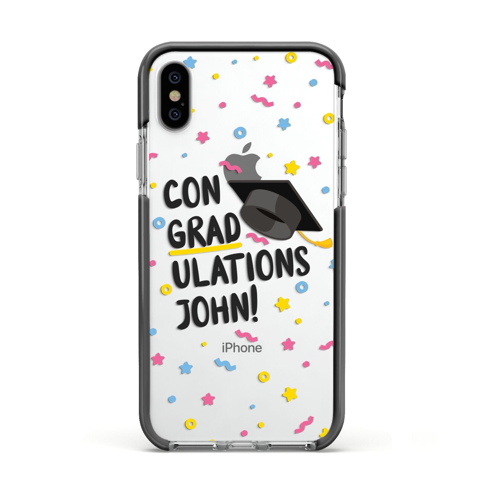 Custom Graduation Apple iPhone Xs Impact Case Black Edge on Silver Phone