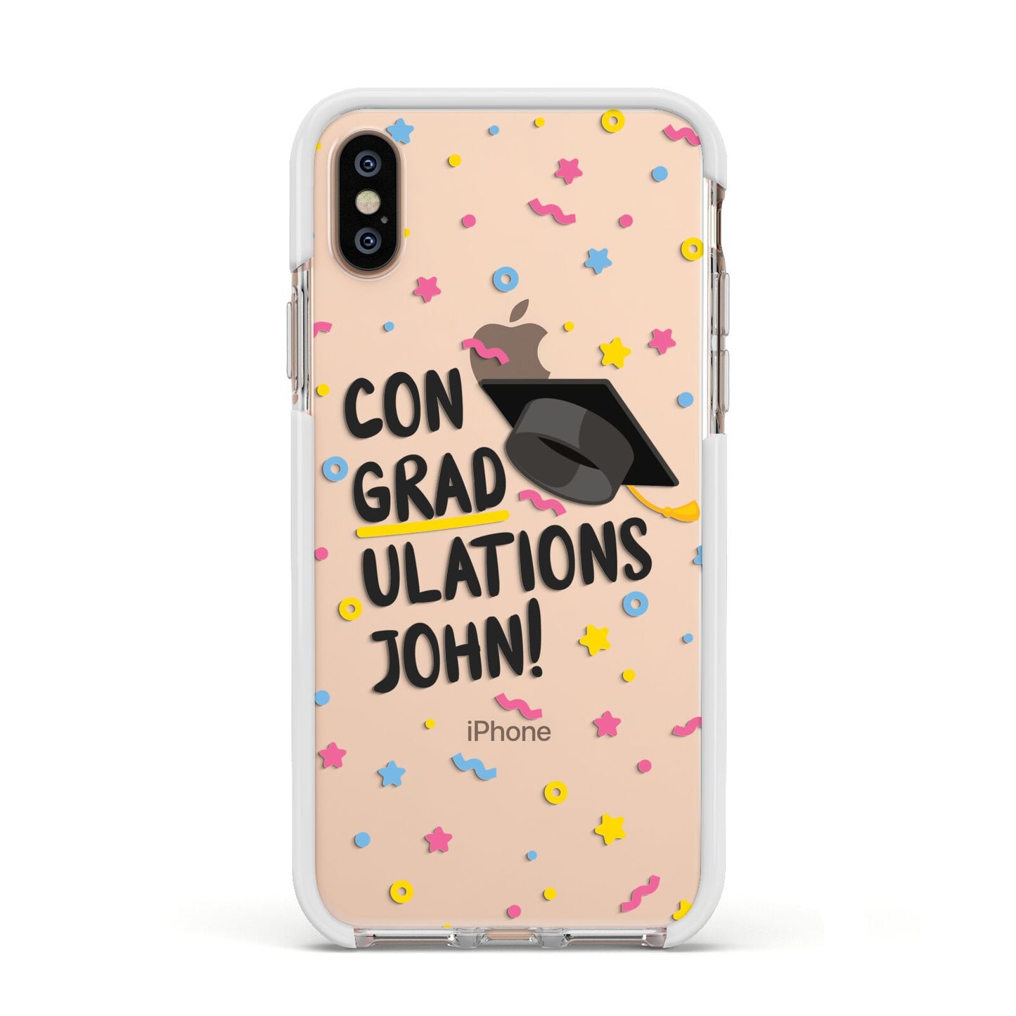 Custom Graduation Apple iPhone Xs Impact Case White Edge on Gold Phone